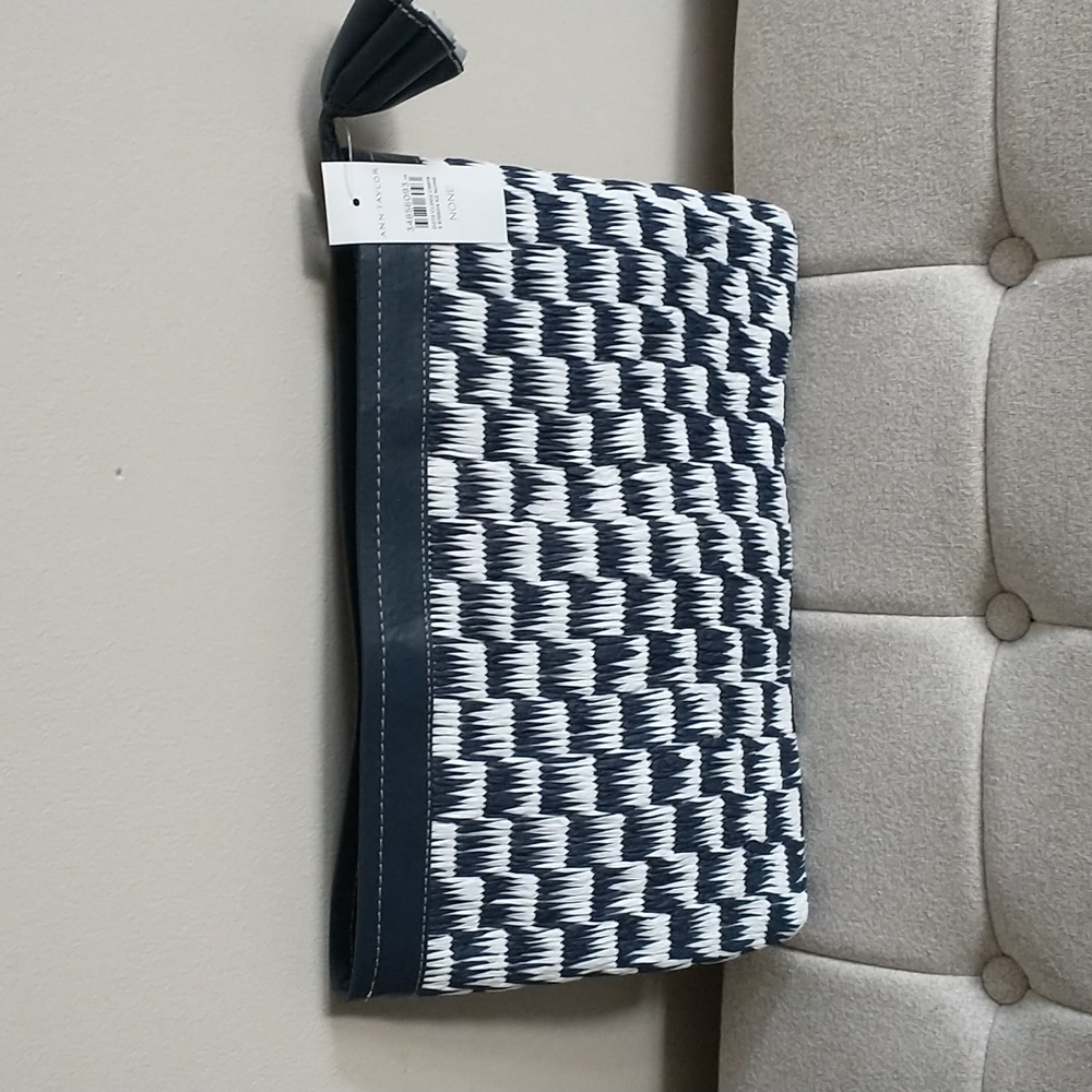 Ann Taylor oversized Raffia soft clutch sapphire